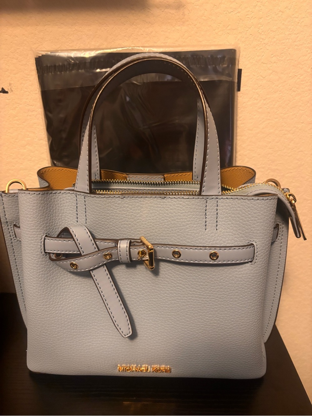 Michael Kors Pale Blue Leather Satchel with Gold Hardware
